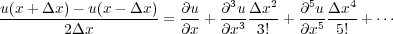                              3    2   5    4
u(x+----x)---u(x------x)= @u-+ @-u- --x-+ @-u- -x--+
        2  x           @x   @x3  3!   @x5  5!
